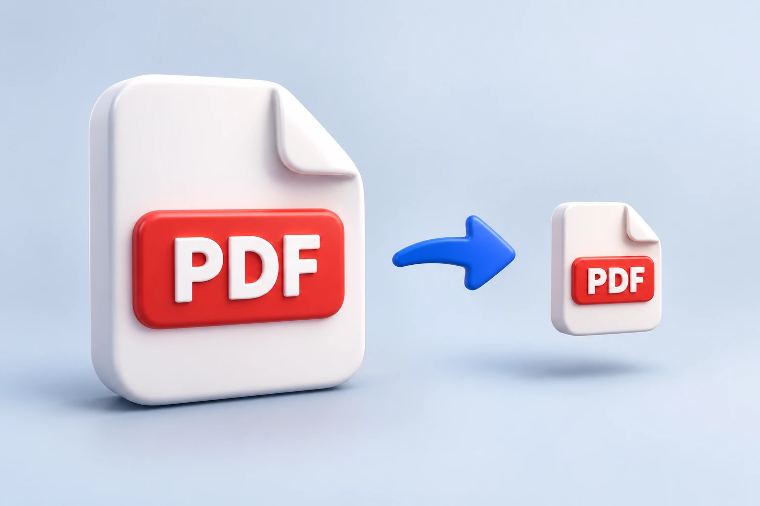 A large PDF file icon becoming the same PDF file at a much smaller size